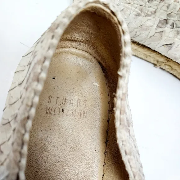 Stuart Weitzman Biarritz Cream Snake-Print Espadrille Flat Size 9M