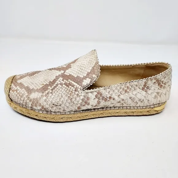 Stuart Weitzman Biarritz Cream Snake-Print Espadrille Flat Size 9M