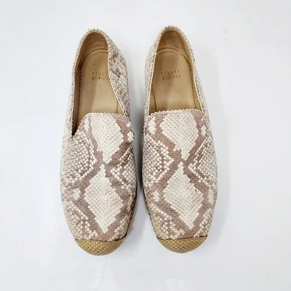 Stuart Weitzman Biarritz Cream Snake-Print Espadrille Flat Size 9M