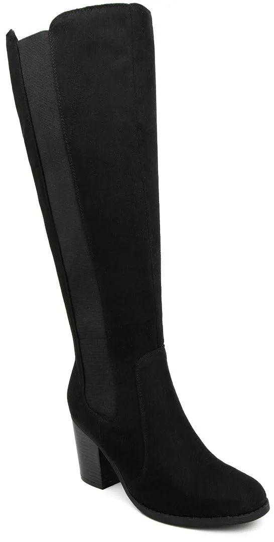 Sugar Women's Riding Boots Heeled Knee High Boot with Tall Shaft- Willetta Black Oil Fabric-10