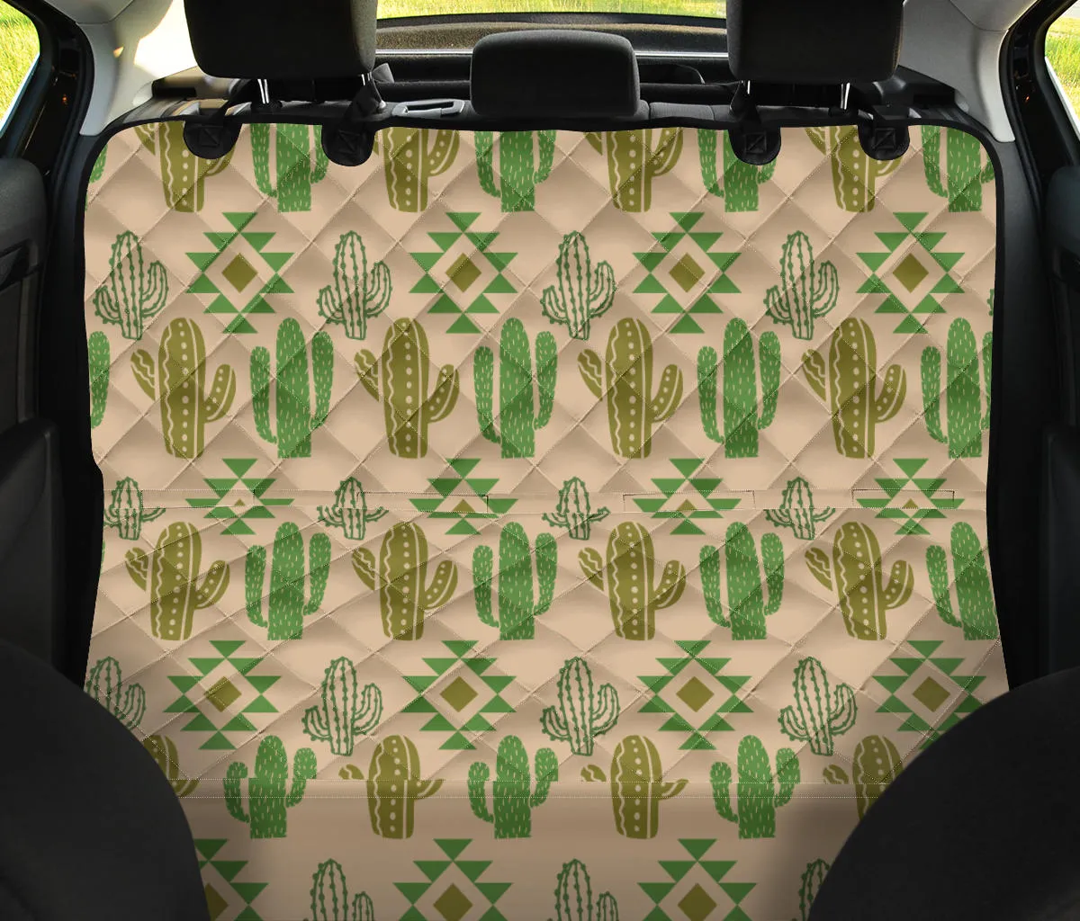 Tan Cactus Back Seat Cover For Pets Waterproof Boho