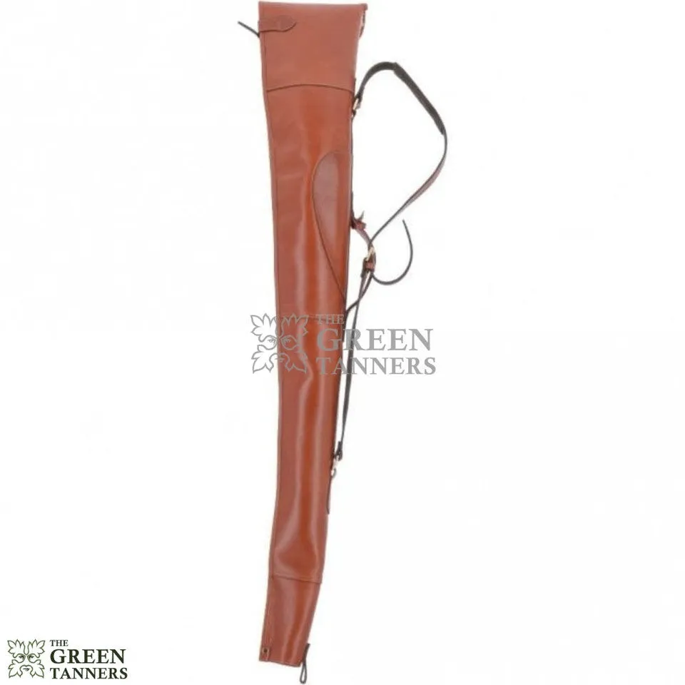 Tan Leather Shotgun Slip Case With Leather Flap Closure