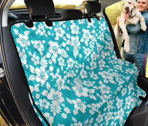 Teal and White Hibiscus Hawaiian Flower Pattern Waterproof Back Seat Protector Cover for Dogs