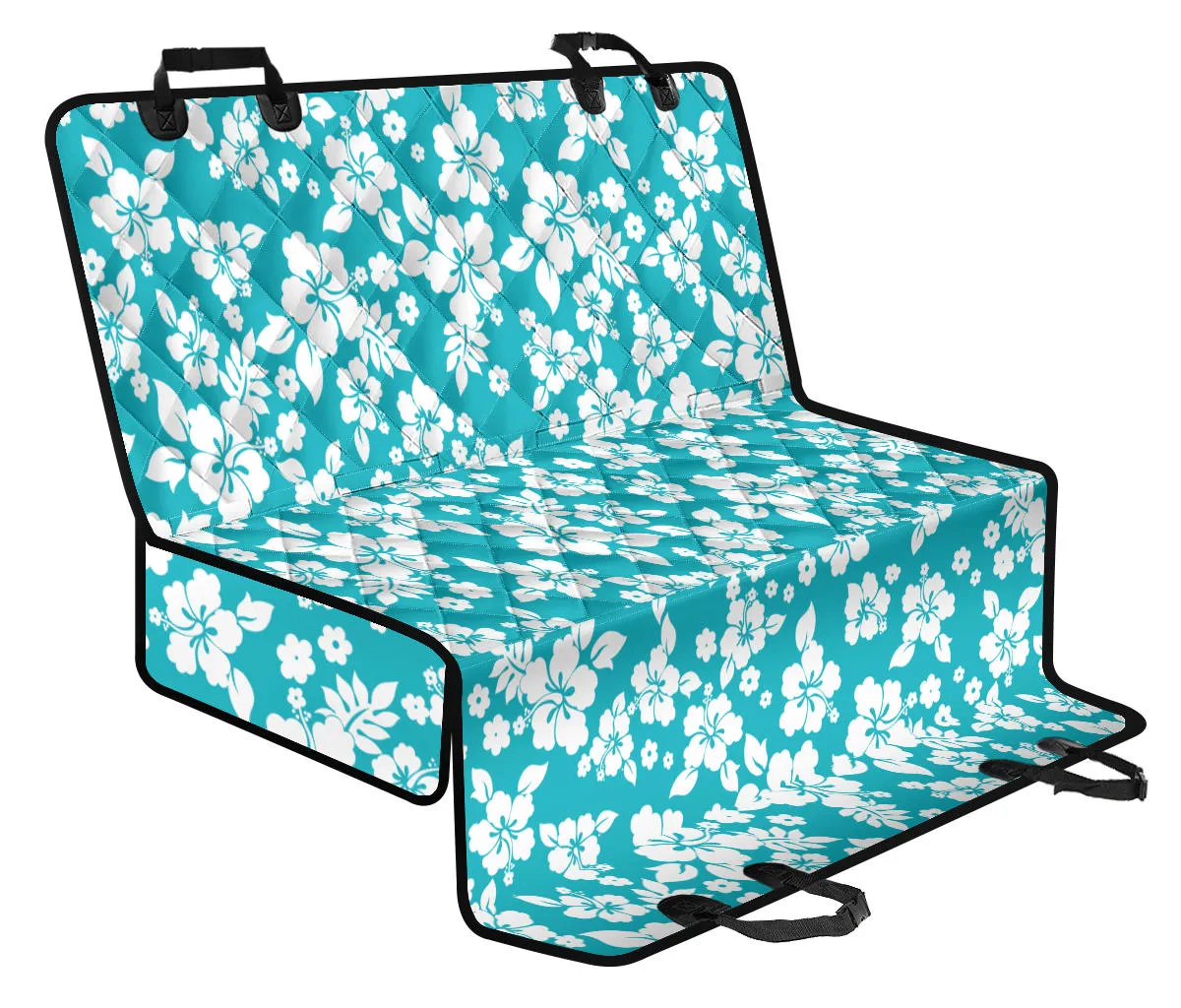 Teal and White Hibiscus Hawaiian Flower Pattern Waterproof Back Seat Protector Cover for Dogs