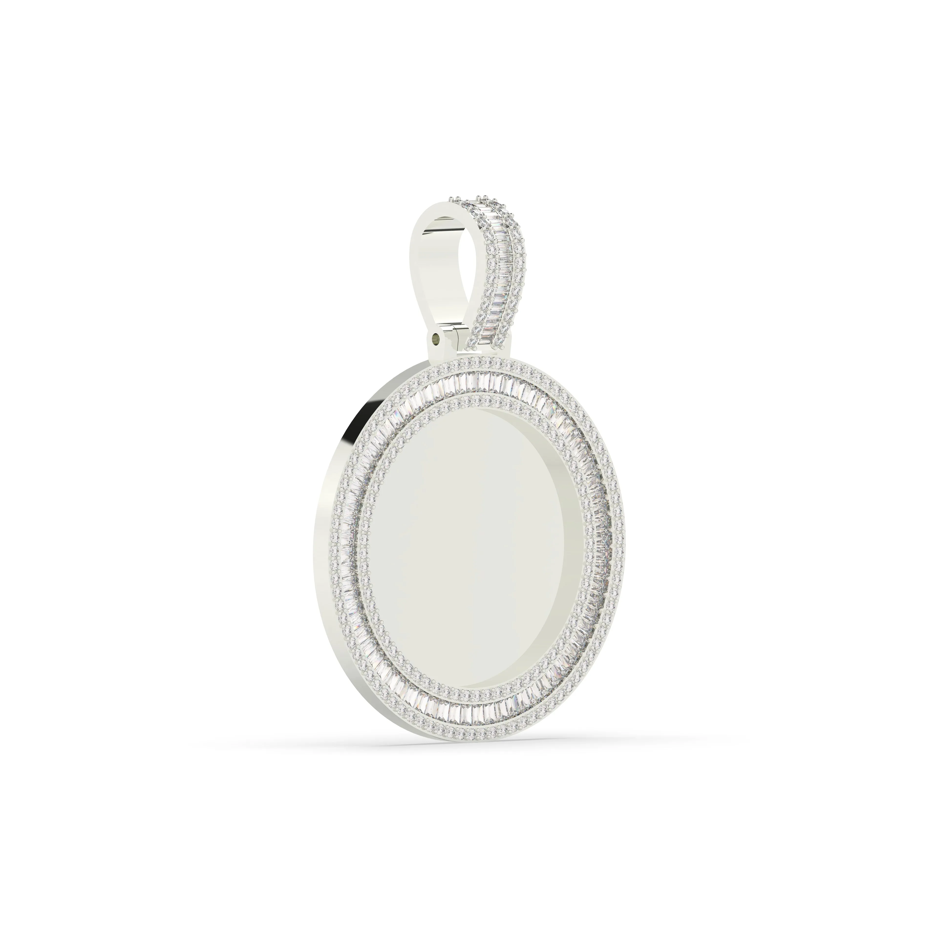 Three-Row Round & Baguette Diamond Memory Pendant