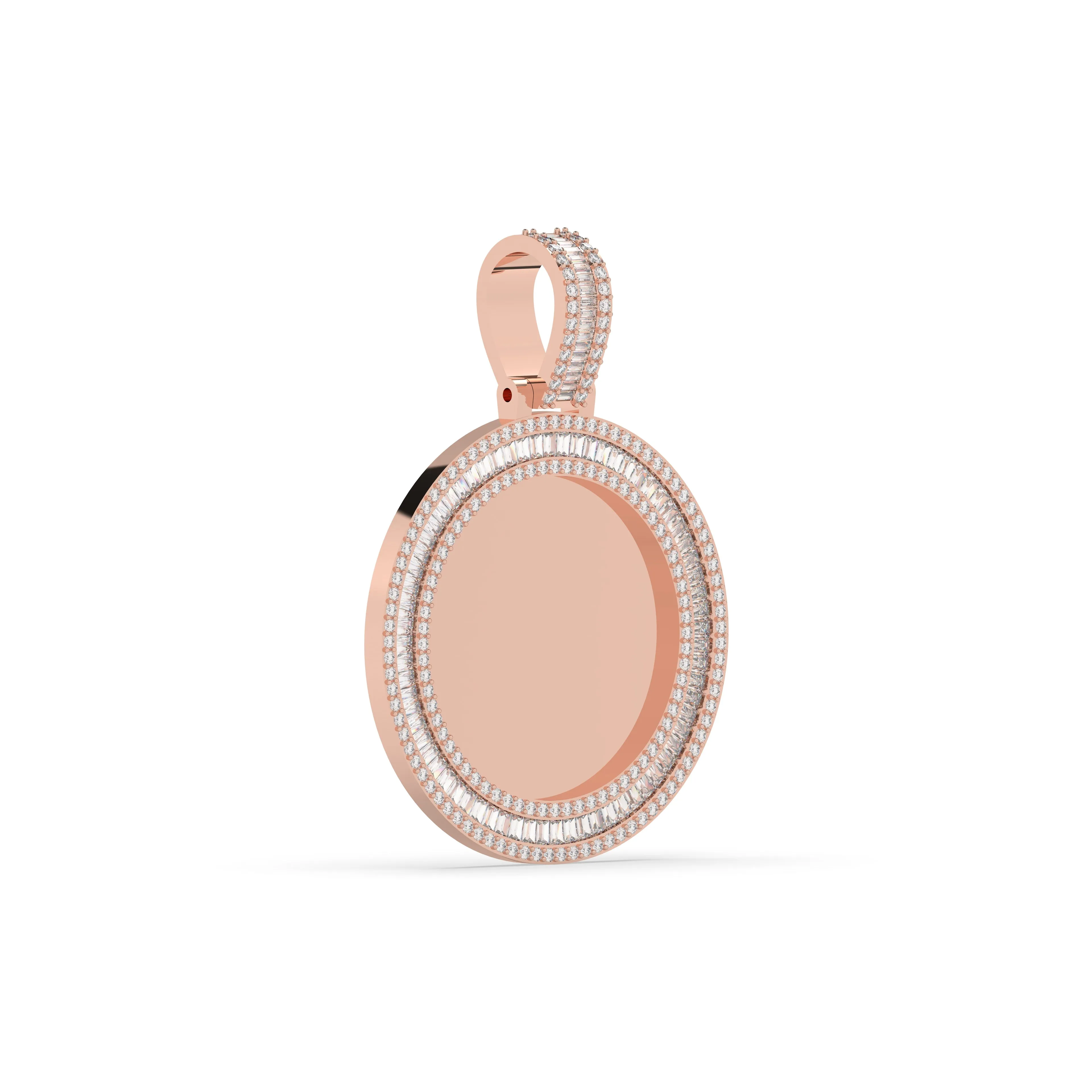 Three-Row Round & Baguette Diamond Memory Pendant