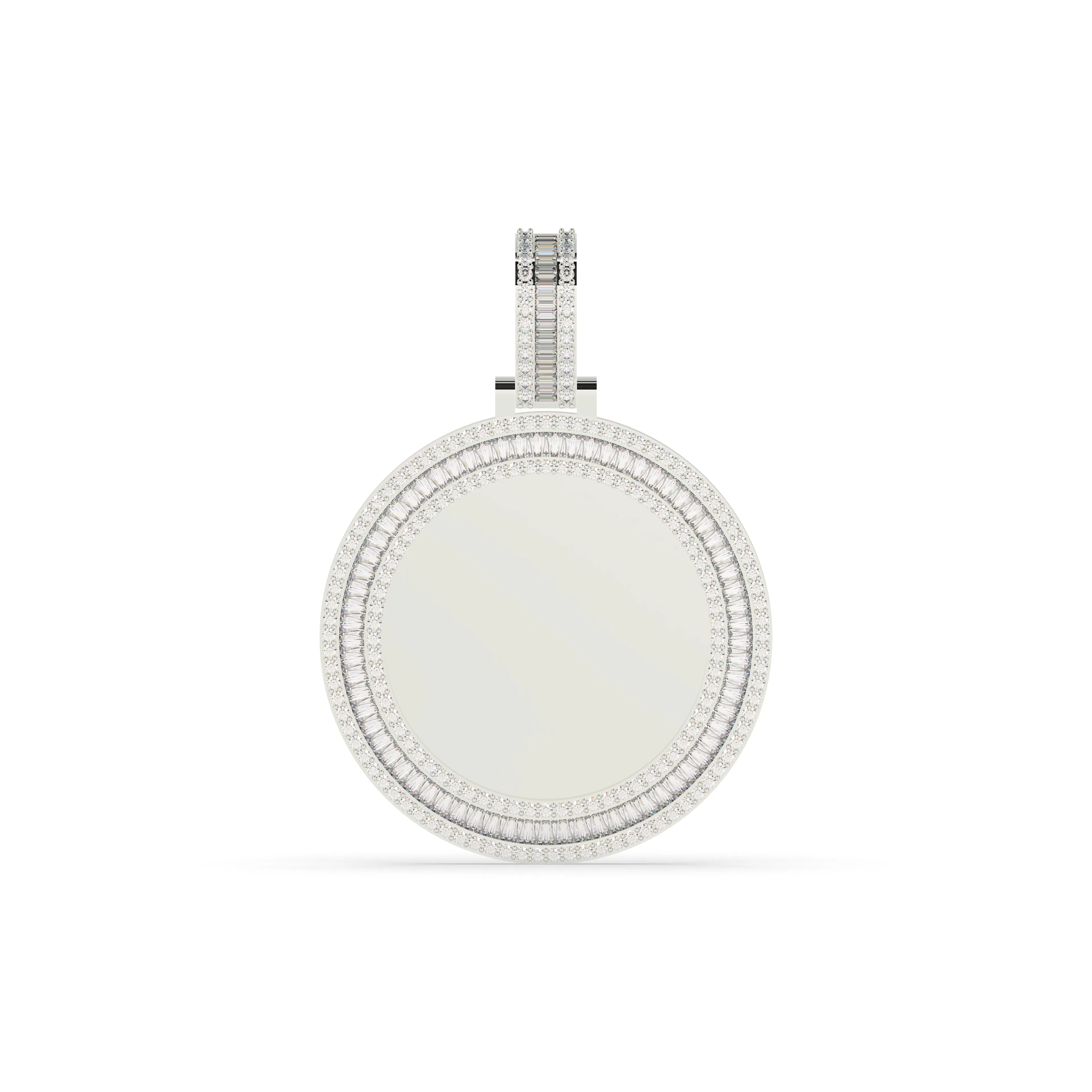Three-Row Round & Baguette Diamond Memory Pendant