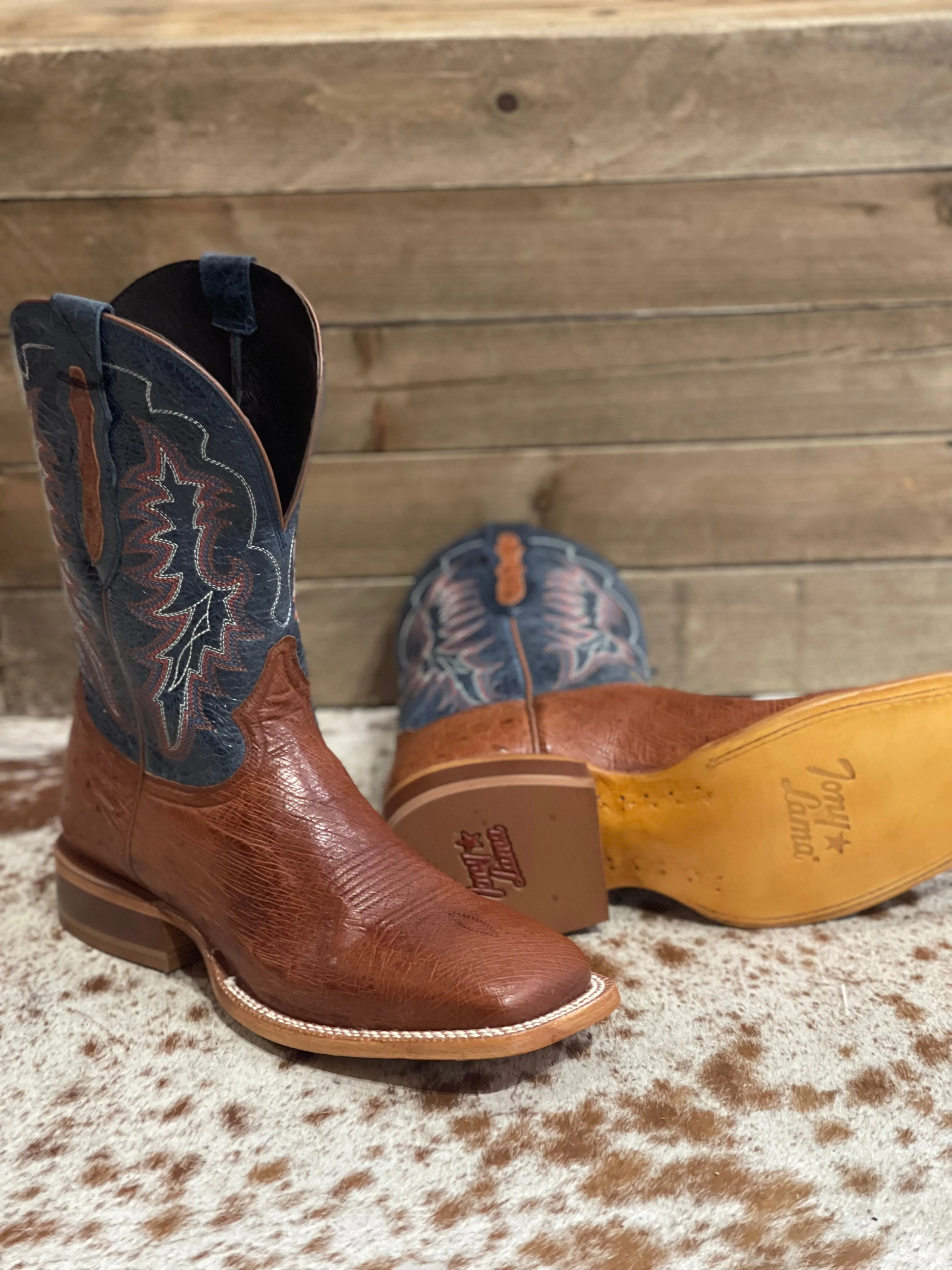 Tony Lama Murillo Brandy Smooth Ostrich Square Toe Boots