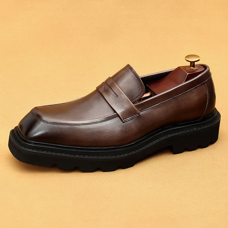 Top Layer Cowhide Men's Leather Shoes Casual Leather Shoes Loafers Men's Thick-Soled Leather Cowhide Slip-on British Business Formal Wear Shoes68900