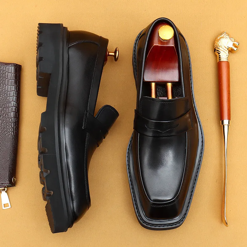 Top Layer Cowhide Men's Leather Shoes Casual Leather Shoes Loafers Men's Thick-Soled Leather Cowhide Slip-on British Business Formal Wear Shoes68900