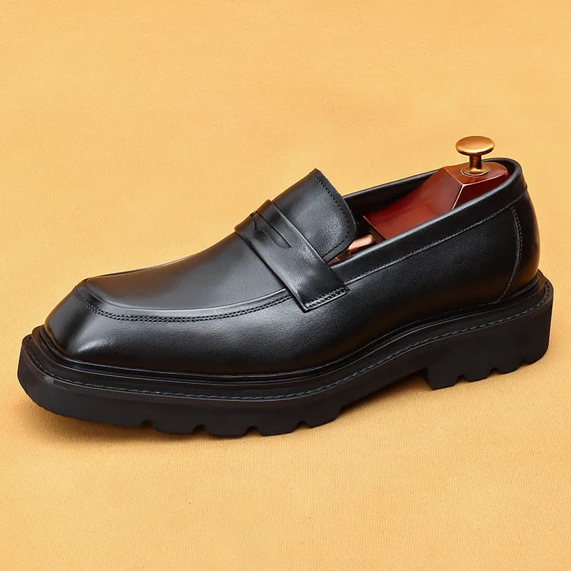 Top Layer Cowhide Men's Leather Shoes Casual Leather Shoes Loafers Men's Thick-Soled Leather Cowhide Slip-on British Business Formal Wear Shoes68900