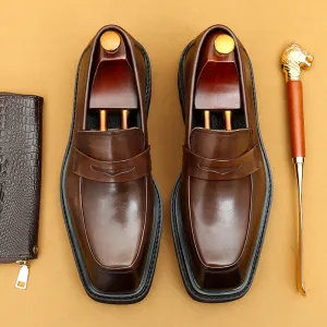 Top Layer Cowhide Men's Leather Shoes Casual Leather Shoes Loafers Men's Thick-Soled Leather Cowhide Slip-on British Business Formal Wear Shoes68900