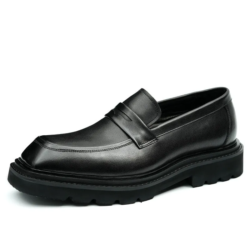 Top Layer Cowhide Men's Leather Shoes Casual Leather Shoes Loafers Men's Thick-Soled Leather Cowhide Slip-on British Business Formal Wear Shoes68900