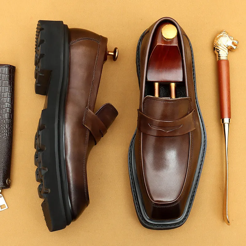 Top Layer Cowhide Men's Leather Shoes Casual Leather Shoes Loafers Men's Thick-Soled Leather Cowhide Slip-on British Business Formal Wear Shoes68900