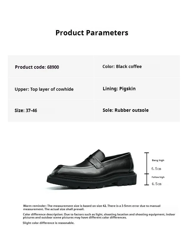 Top Layer Cowhide Men's Leather Shoes Casual Leather Shoes Loafers Men's Thick-Soled Leather Cowhide Slip-on British Business Formal Wear Shoes68900
