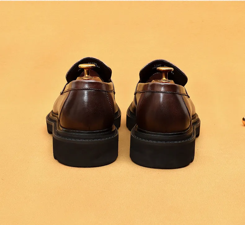 Top Layer Cowhide Men's Leather Shoes Casual Leather Shoes Loafers Men's Thick-Soled Leather Cowhide Slip-on British Business Formal Wear Shoes68900