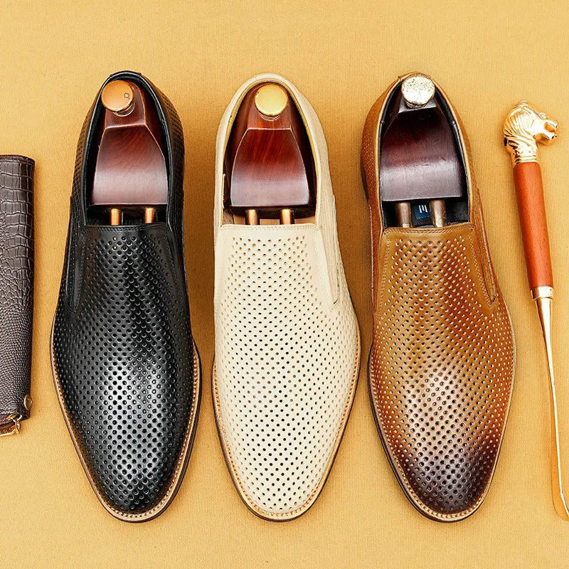 Top Layer Cowhide Men's Leather Shoes Men's Leather Shoes Hollow out Leather Men's Shoes Summer Pedal Business Casual Shoes Soft Sole Breathable Shoes21317