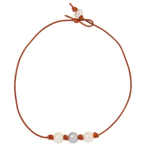 Triple Pearl and Leather Choker (multiple sizes and colors)