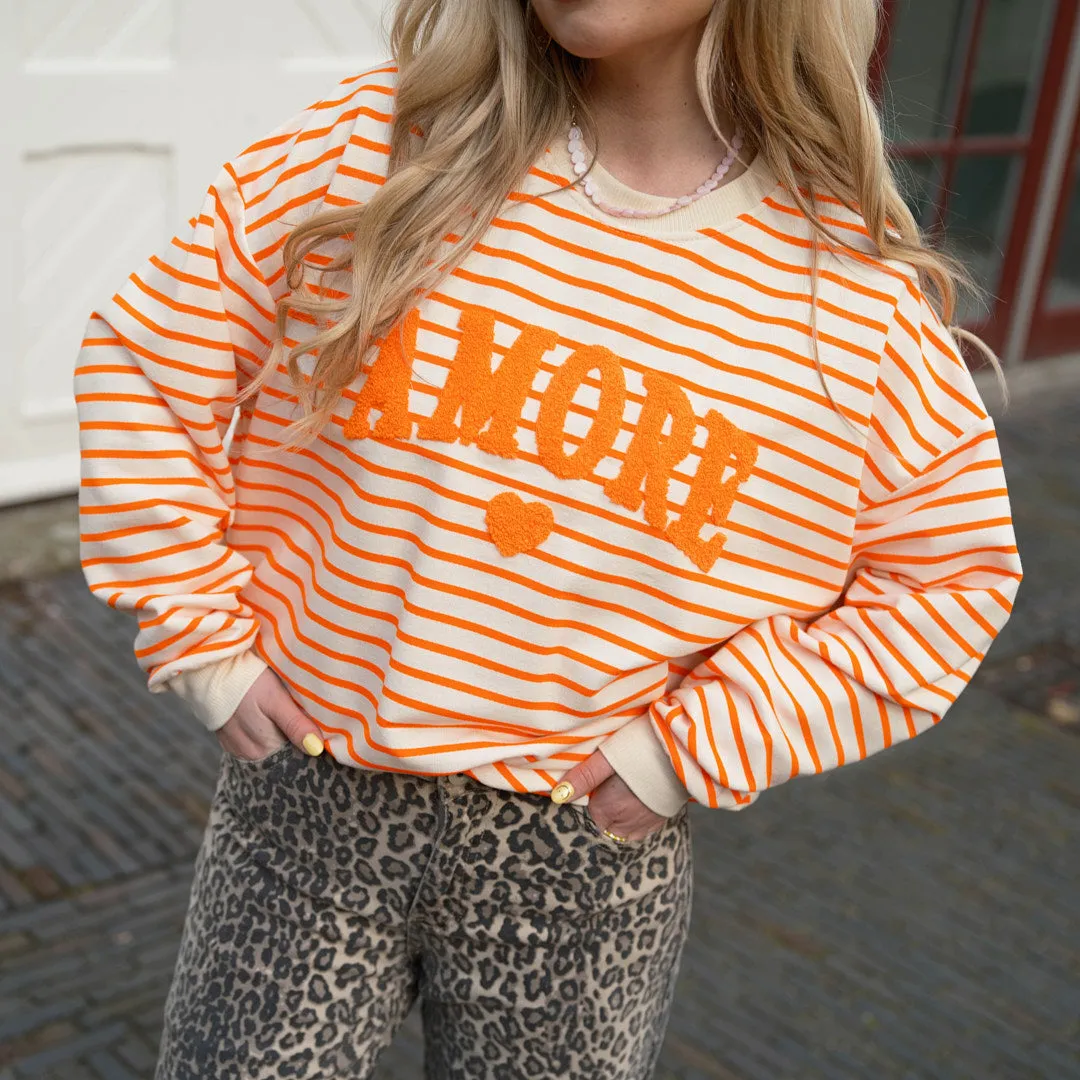Trui Amour streep oranje