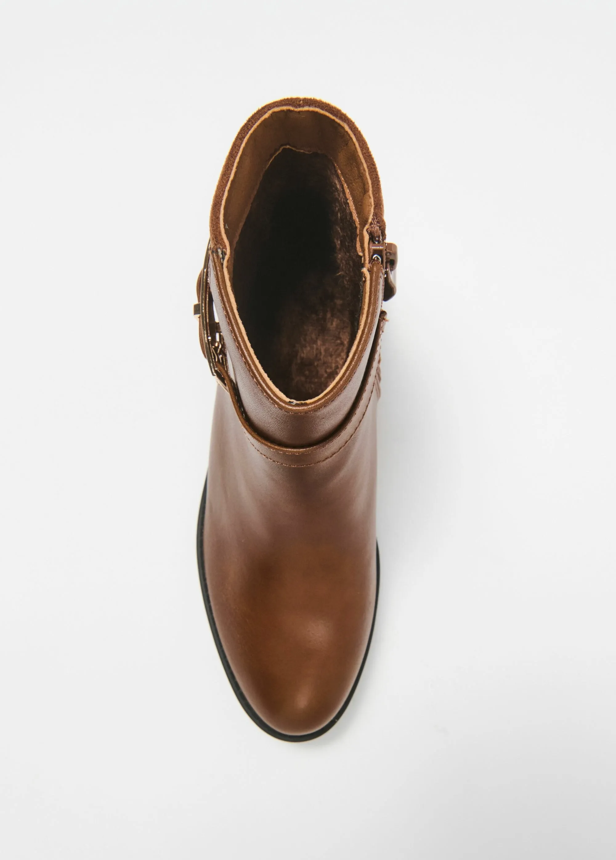 Two-material boots with heel and buckle