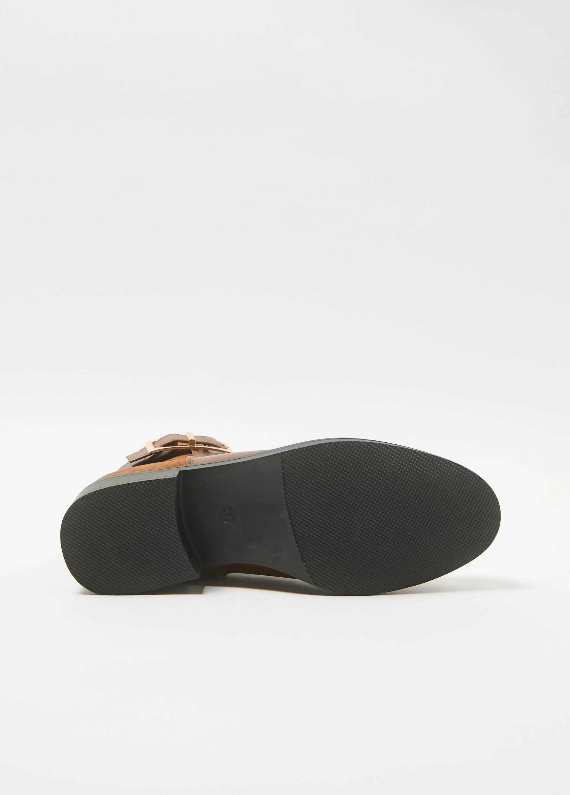 Two-material boots with heel and buckle