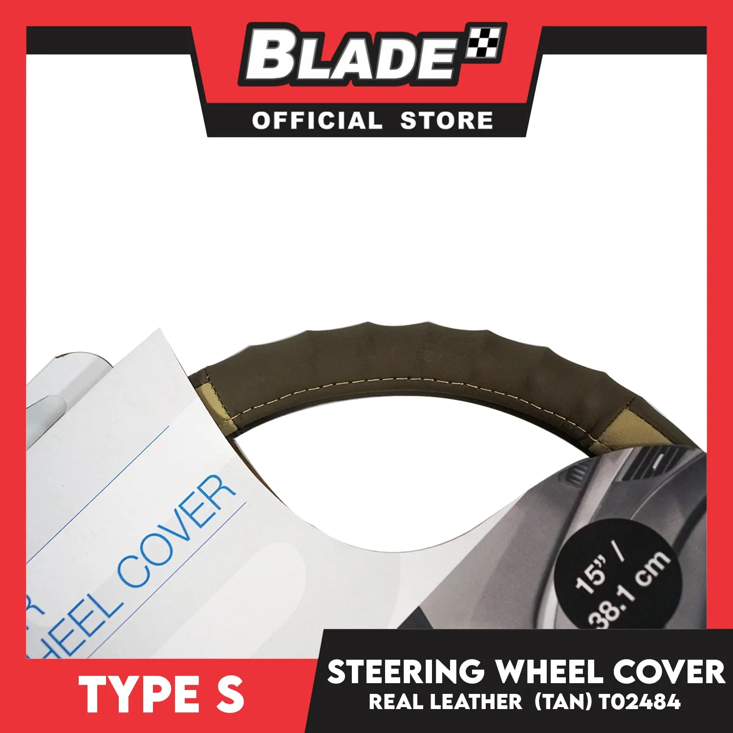 Type S Real Leather Steering Wheel Cover T02484 (Tan)