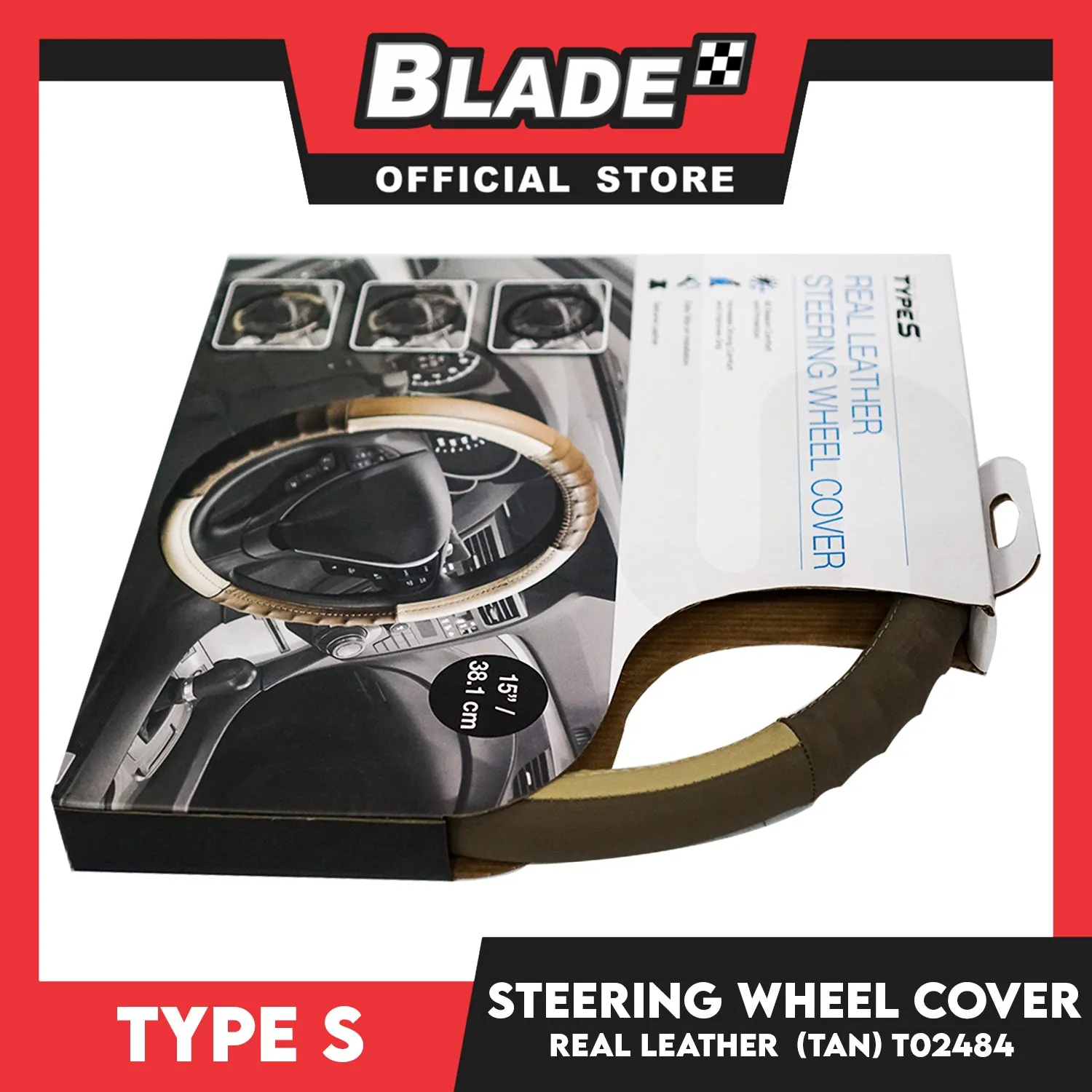 Type S Real Leather Steering Wheel Cover T02484 (Tan)