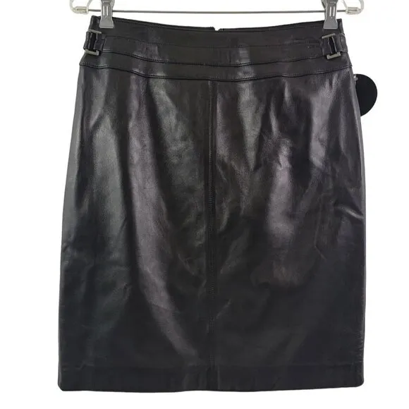 Valerie Separates Women’s Size 6 Slip Lined Black Leather Skirt – NWT