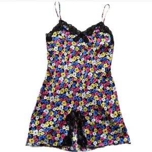 Vintage Christian Dior Slip Dress Floral Satin Silk Colorful Lace Nightgown