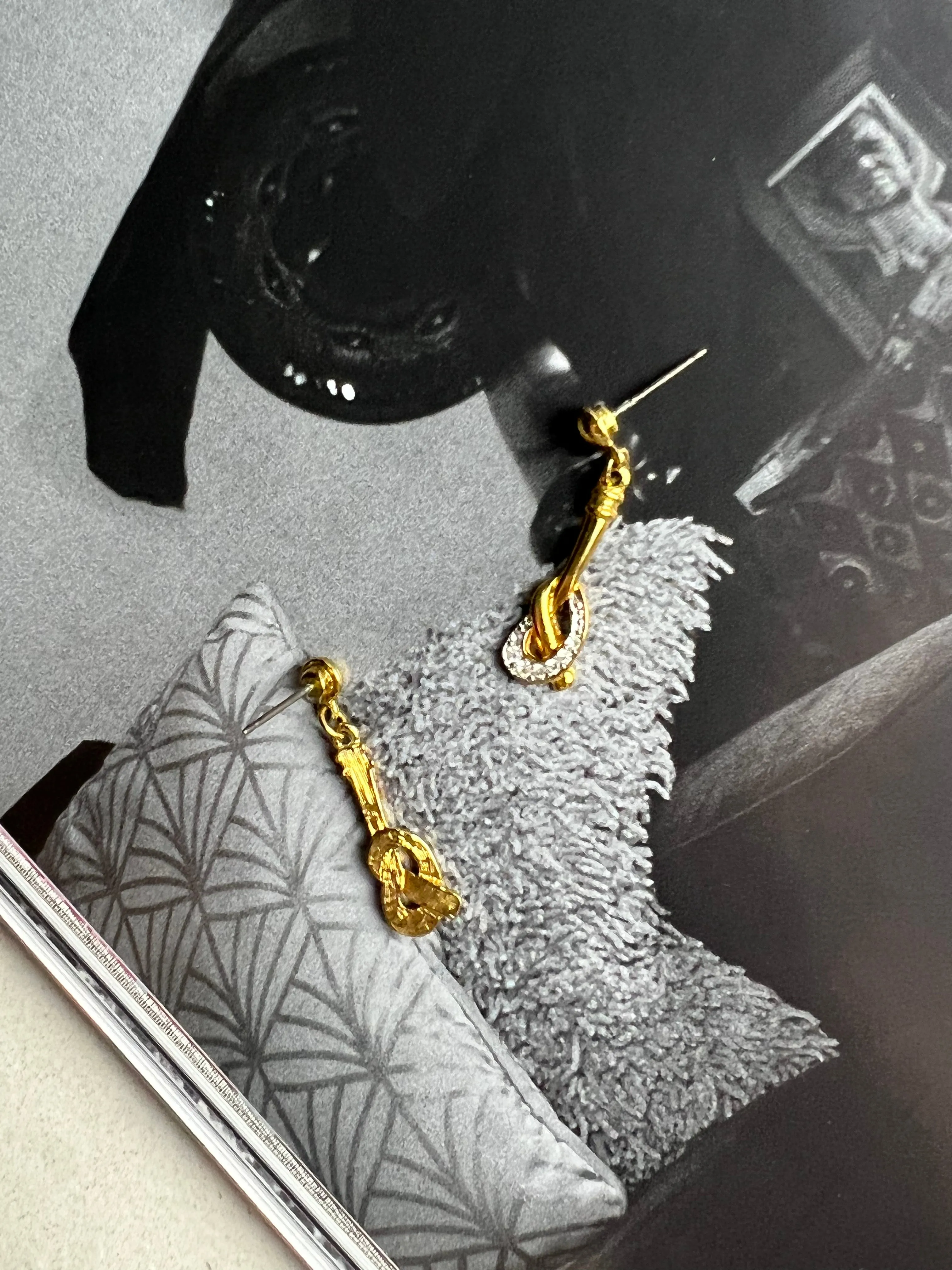 Vintage Knot Crystal Gold Drop Earrings