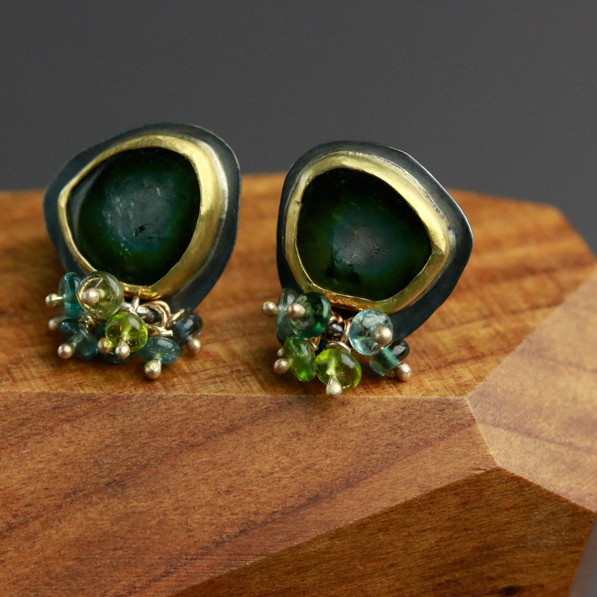 Watermelon Tourmaline Studs with Fringe