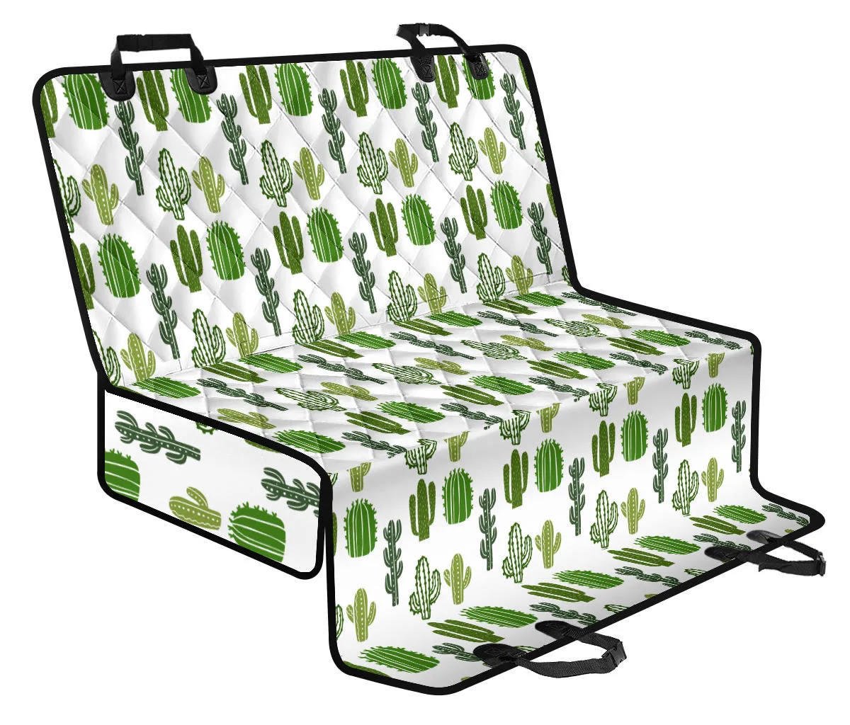 White With Green Cactus Pattern Back Seat Cover For Pets