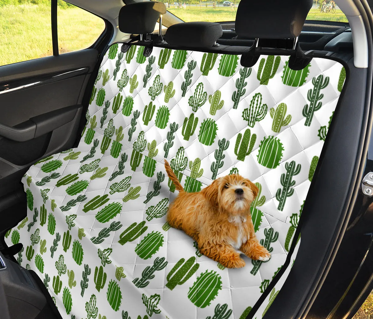 White With Green Cactus Pattern Back Seat Cover For Pets