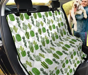 White With Green Cactus Pattern Back Seat Cover For Pets