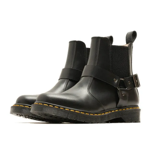 Women Buckle Strap Round Toe Slip On  Boots
