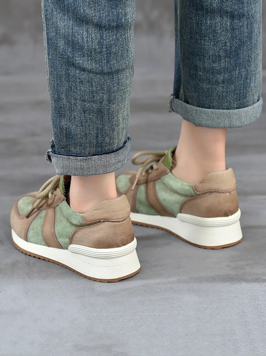 Women Casual Colorblock Leather Low Heel Shoes