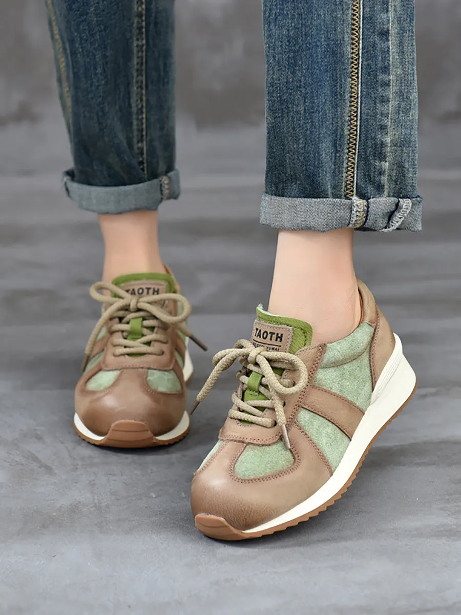 Women Casual Colorblock Leather Low Heel Shoes