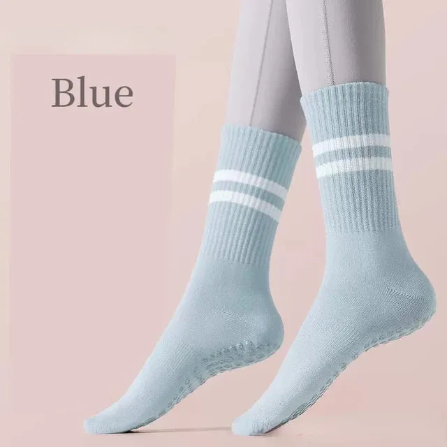 Women Non-slip Yoga Socks - Mid-tube Breathable Pilates Sports Sock, Ladies Cotton Fitness Dance Ballet Indoor Floor Socks