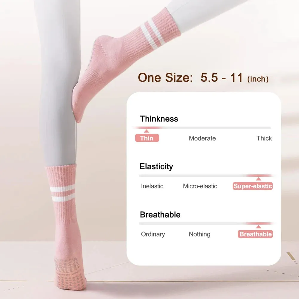 Women Non-slip Yoga Socks - Mid-tube Breathable Pilates Sports Sock, Ladies Cotton Fitness Dance Ballet Indoor Floor Socks