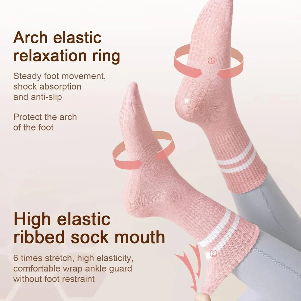 Women Non-slip Yoga Socks - Mid-tube Breathable Pilates Sports Sock, Ladies Cotton Fitness Dance Ballet Indoor Floor Socks