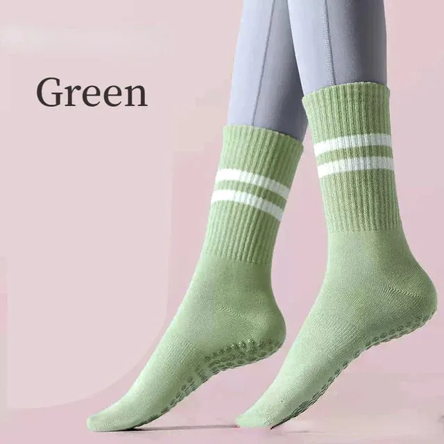 Women Non-slip Yoga Socks - Mid-tube Breathable Pilates Sports Sock, Ladies Cotton Fitness Dance Ballet Indoor Floor Socks