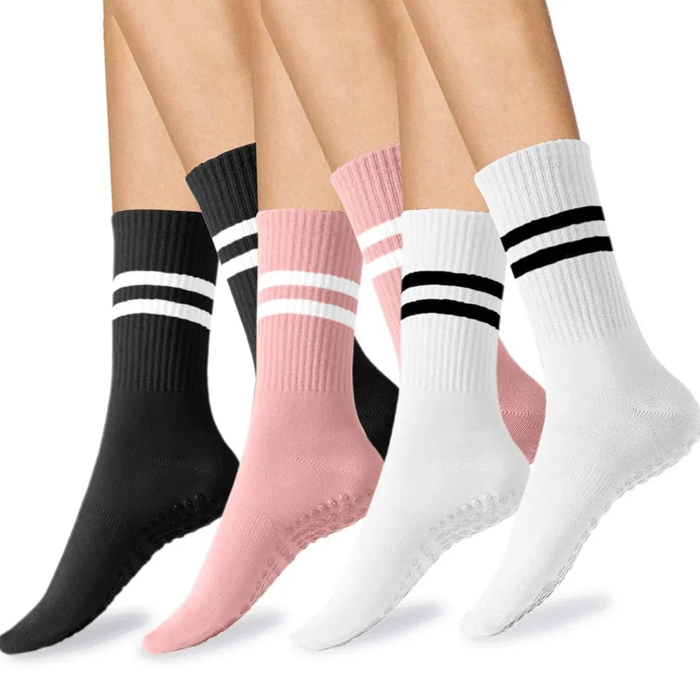 Women Non-slip Yoga Socks - Mid-tube Breathable Pilates Sports Sock, Ladies Cotton Fitness Dance Ballet Indoor Floor Socks