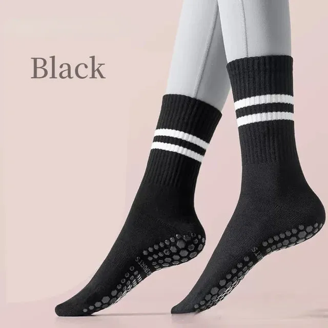 Women Non-slip Yoga Socks - Mid-tube Breathable Pilates Sports Sock, Ladies Cotton Fitness Dance Ballet Indoor Floor Socks