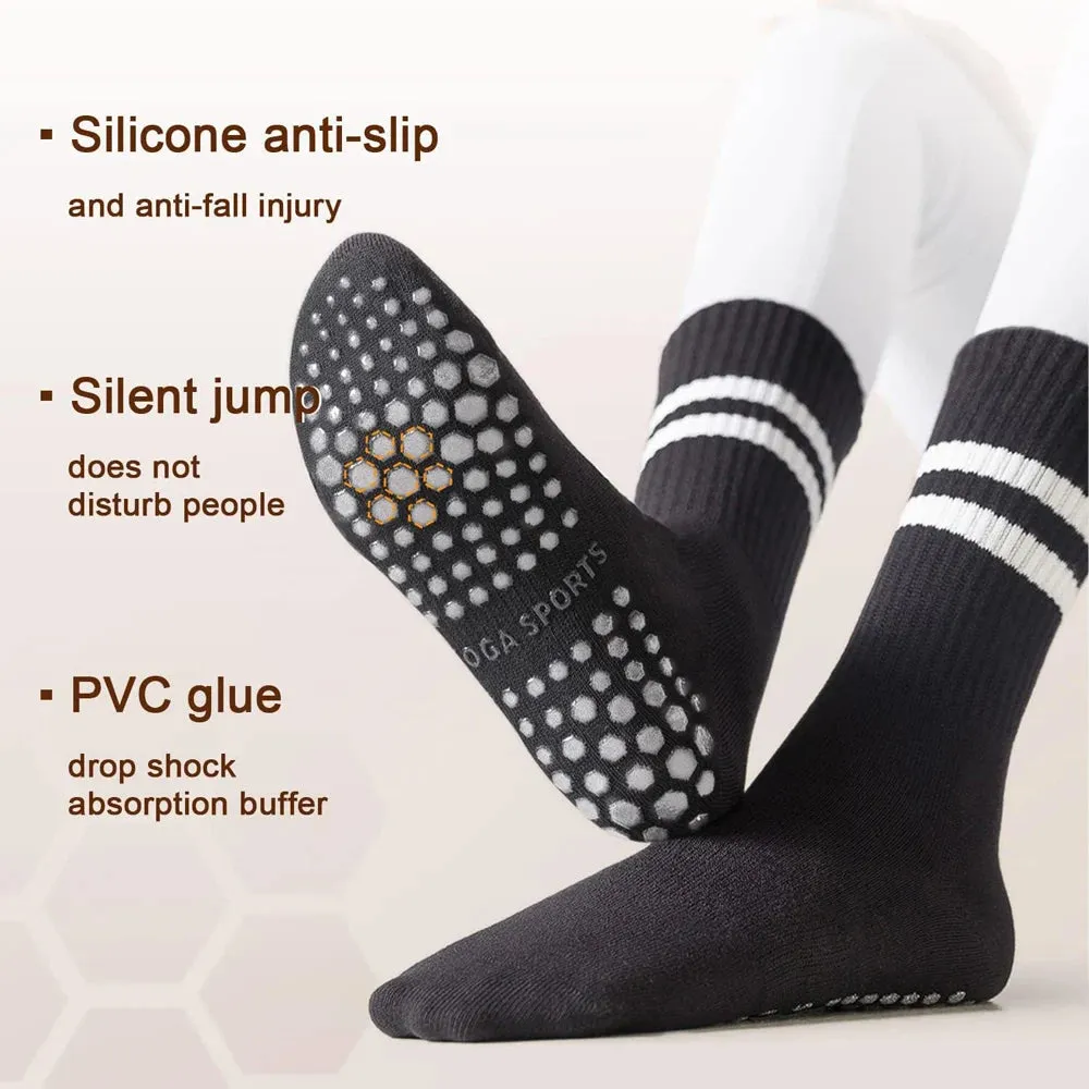 Women Non-slip Yoga Socks - Mid-tube Breathable Pilates Sports Sock, Ladies Cotton Fitness Dance Ballet Indoor Floor Socks