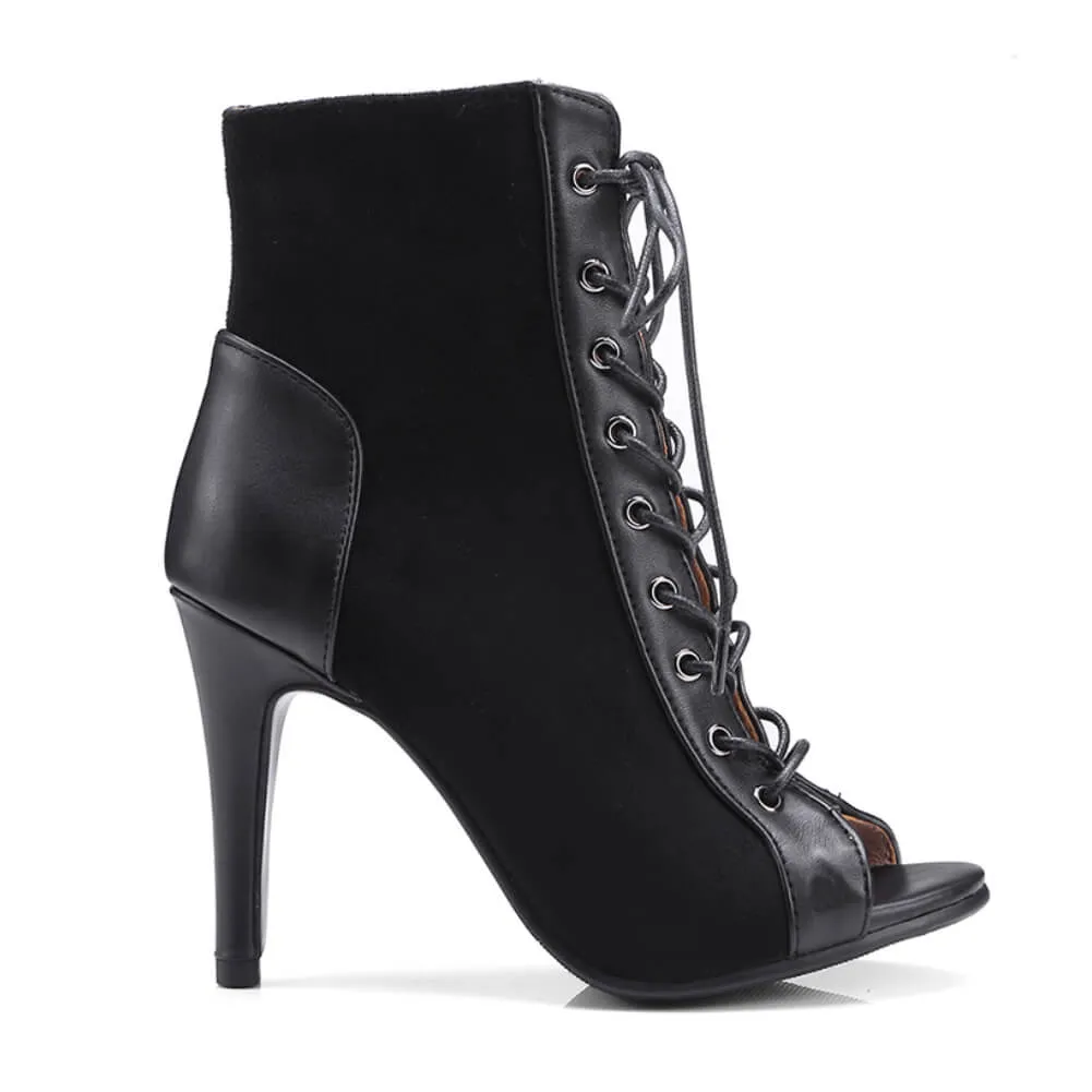 Women Peep Toe Suede Heeled Boots Red