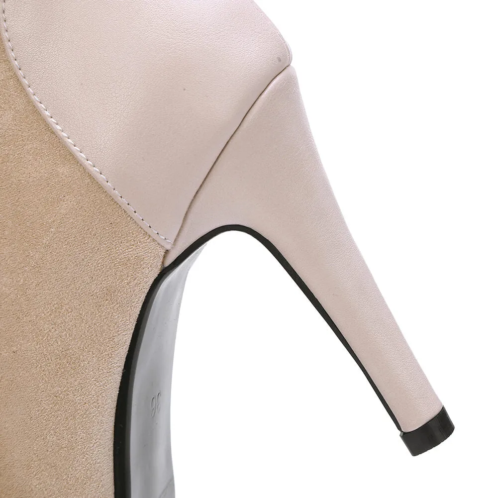 Women Peep Toe Suede Heeled Boots Red