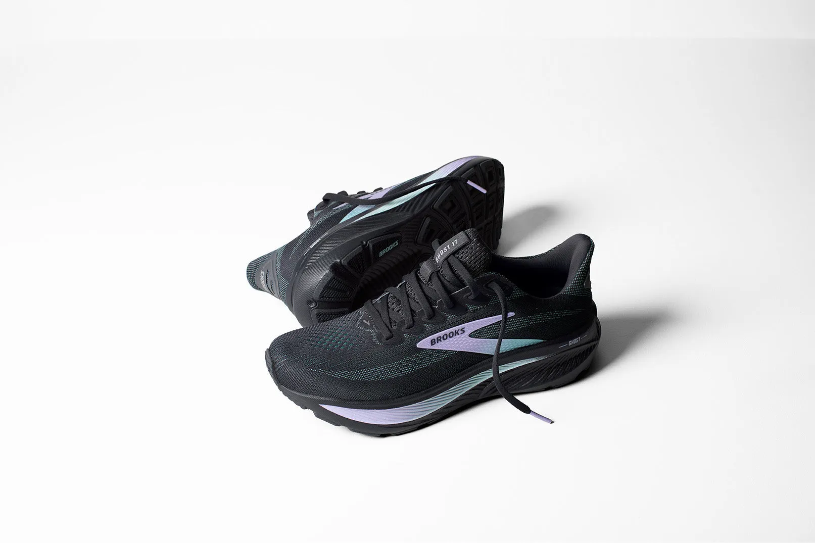 Women's Brooks Ghost 17 Wide 1204311D081 Color:  Grey/Clearwater/Purple