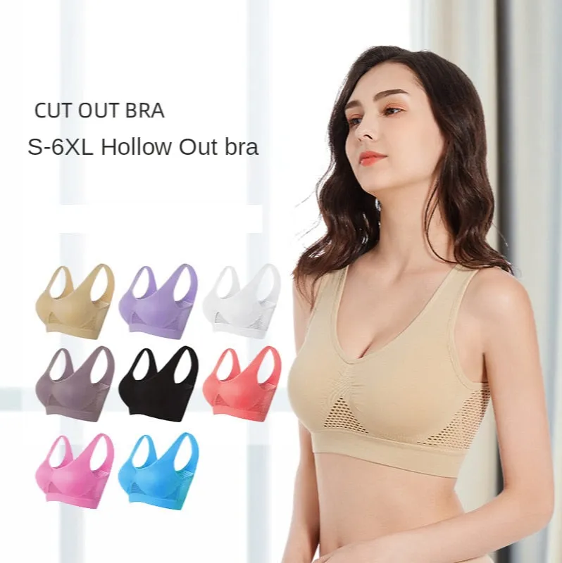 Women's M-6XL Hollow Out Fitness Yoga Sports Bra - Padded Push Up Seamless Athletic Vest