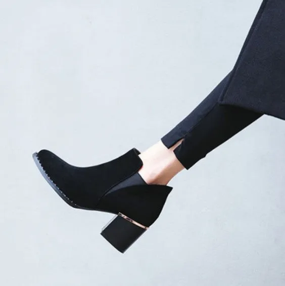 Women's Slip on Chunky Heel Side Zipper Ankle Booties AS39