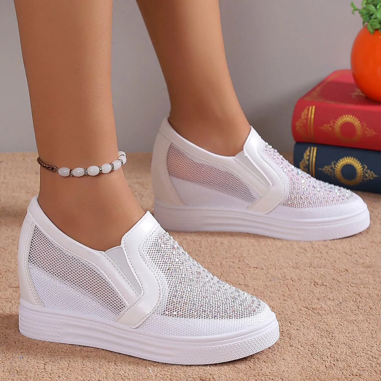 Women's Sneakers with White Crystals